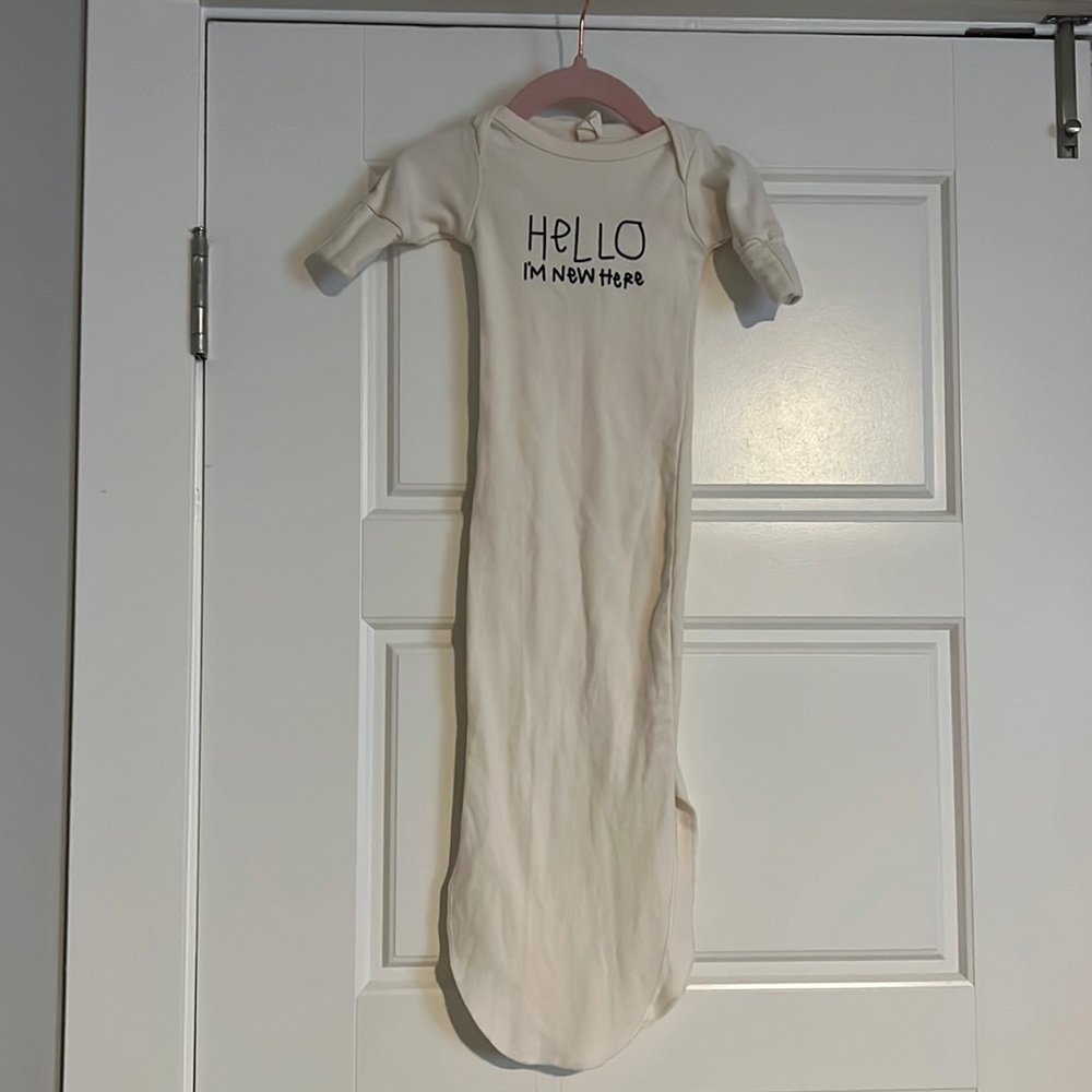 $13 ADD ON Tenth and Pine‎ Organic Tie Gown Hello I’m New Here Baby Gown Sleeper